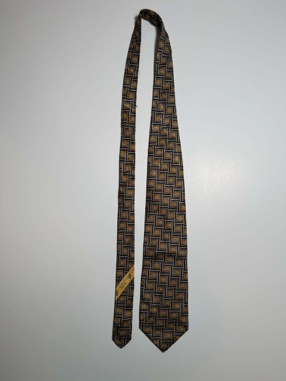 Countess Mara Silk Necktie Geometric Gold Blue Hand Made in Italy